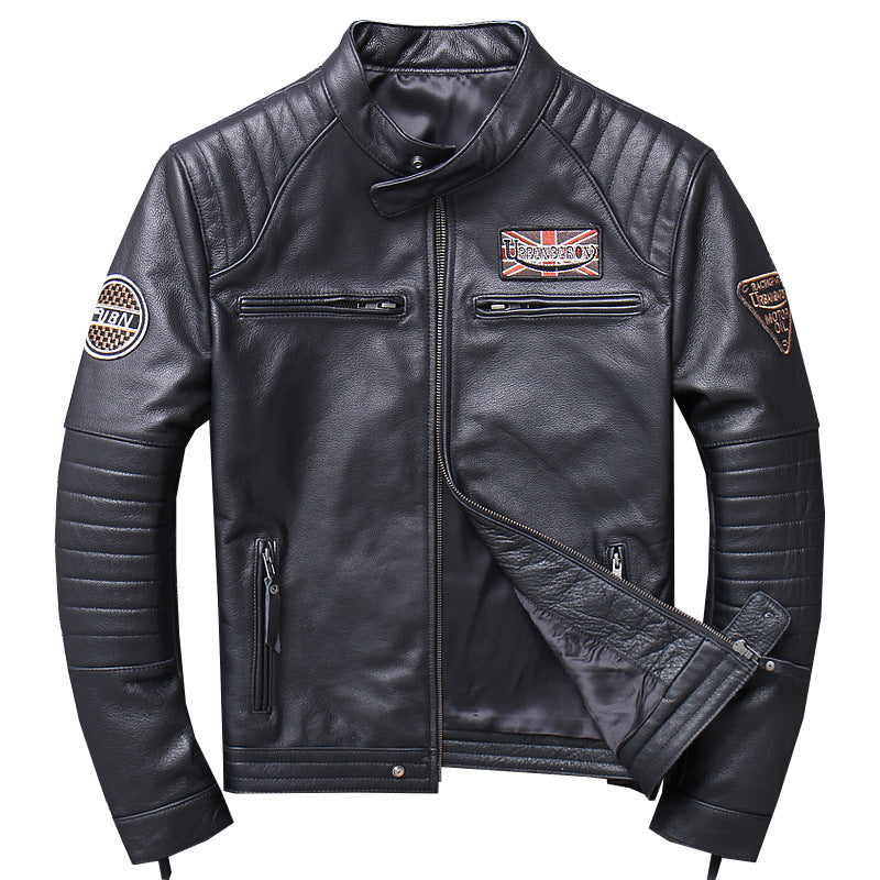 Men's Genuine Leather Motorcycle Jacket - Slim Fit Design