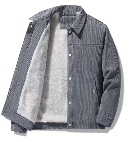 Men's Fleece Corduroy Winter Jacket - Thermal Parka (One)