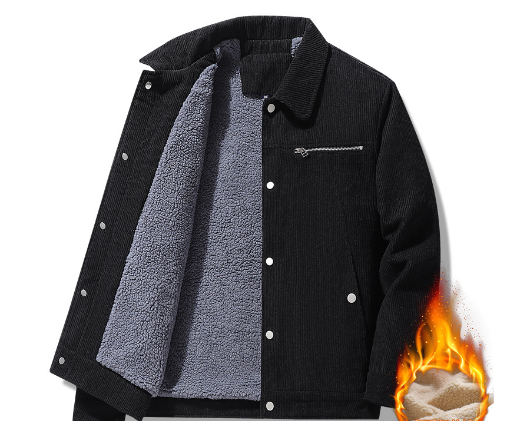 Men's Fleece Corduroy Winter Jacket - Thermal Parka (One)