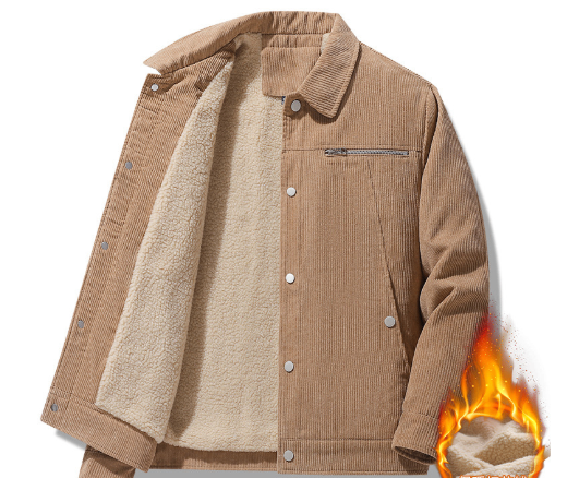 Men's Fleece Corduroy Winter Jacket - Thermal Parka (One)