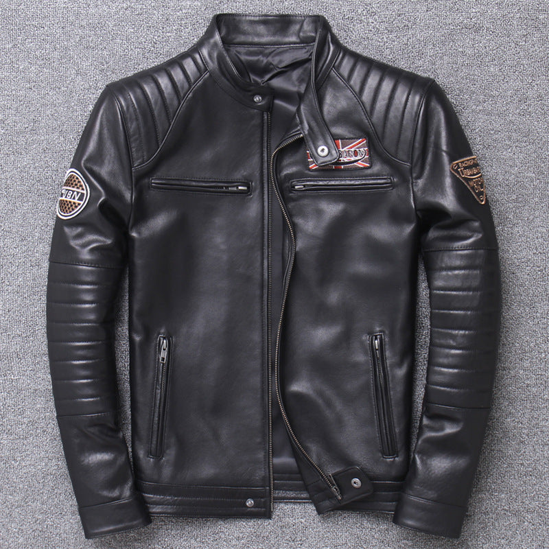 Men's Genuine Leather Motorcycle Jacket - Slim Fit Design