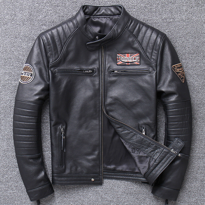 Men's Genuine Leather Motorcycle Jacket - Slim Fit Design