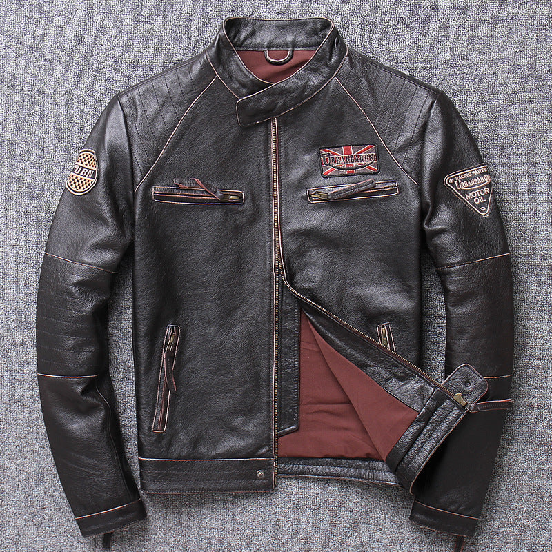 Men's Genuine Leather Motorcycle Jacket - Slim Fit Design