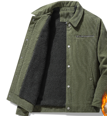 Men's Fleece Corduroy Winter Jacket - Thermal Parka (One)